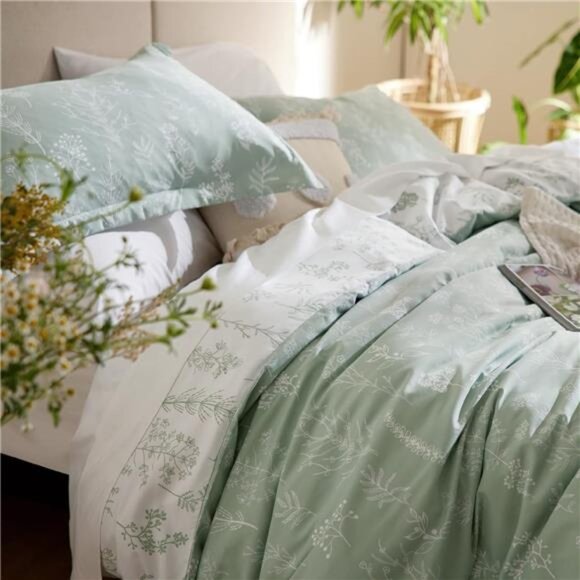 Bedsure Queen Comforter Set - Sage Green Bed Set, 3 Pieces Cute Floral Bedding - Picture 6 of 7